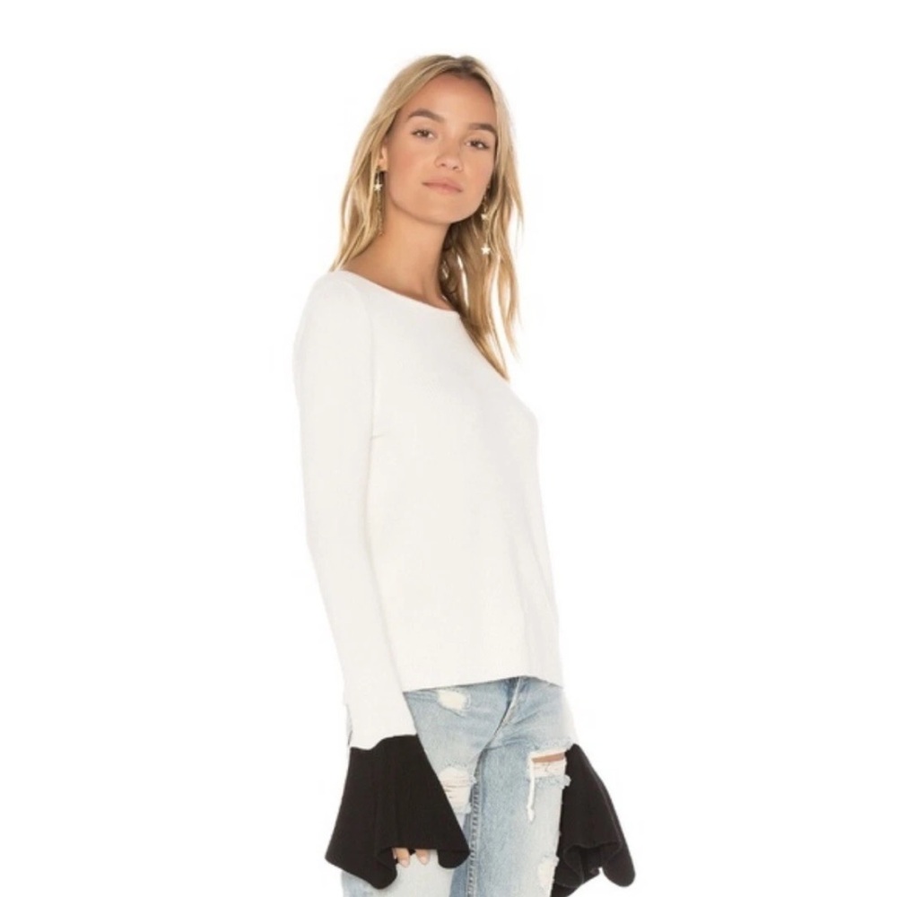 Ramy Brook Lara Colorblock flare cuff sweater in White & Black Size Large